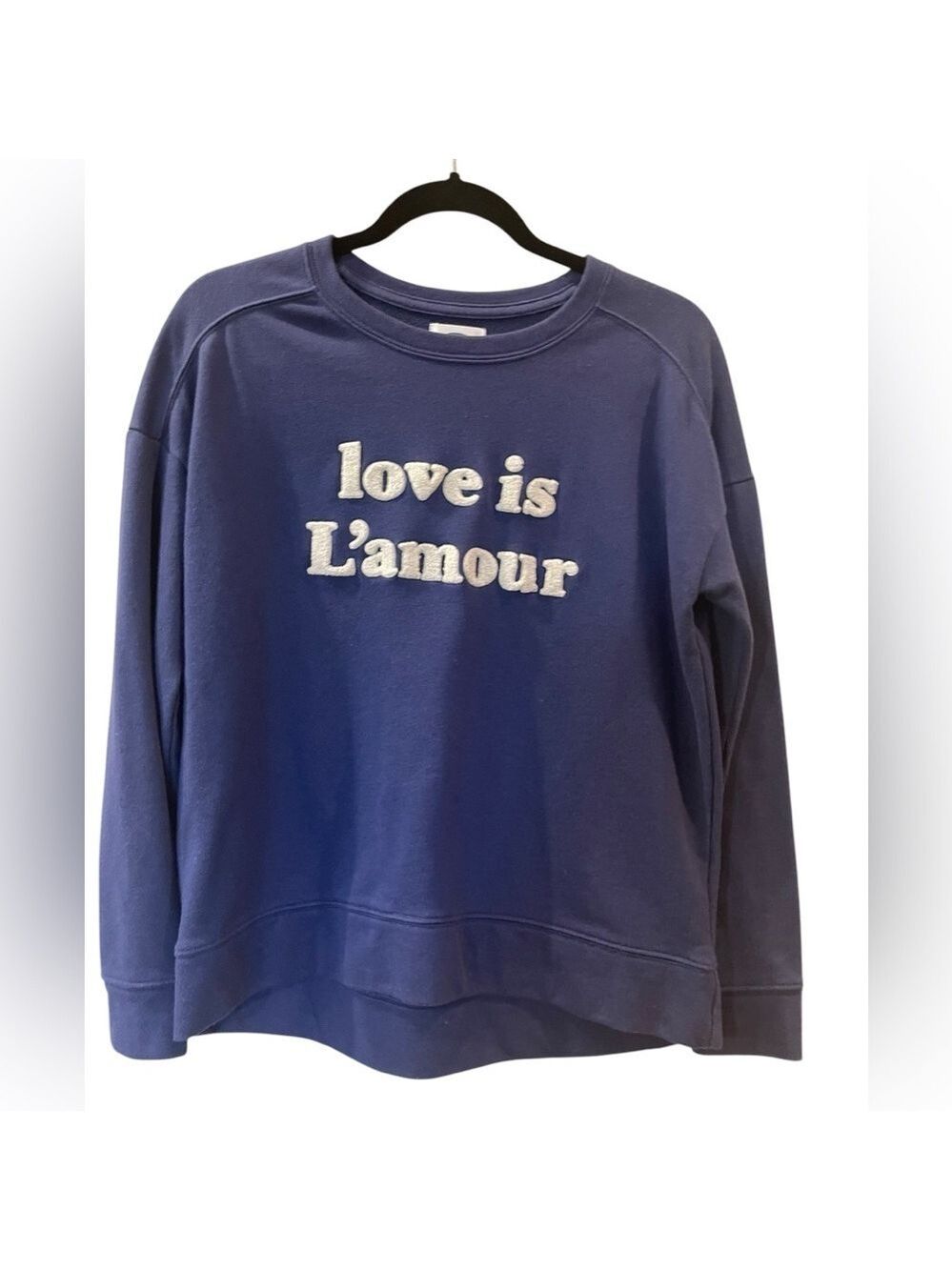 Old Navy Women’s Crewneck Shirt Sweatshirt Love Is L’amour Blue Size: Small